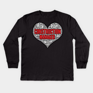 Construction Manager Heart Shape Word Cloud Design print Kids Long Sleeve T-Shirt